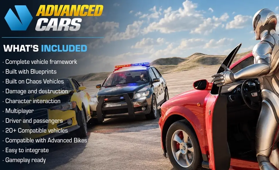 【UE5】可驾驶汽车高级多人游戏包 Drivable Cars: Advanced Multiplayer Vehicle System