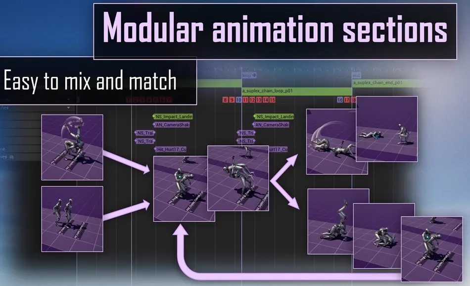 【UE5】双人过肩摔跤动画 Paired Suplex Wrestling Animations